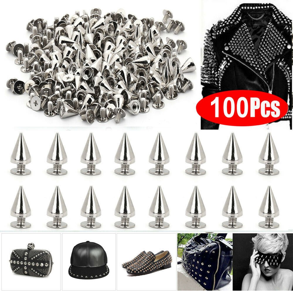 100X Punk Cone Metal Spikes Rivets Studs Screw Back For Clothing Jacket Leather