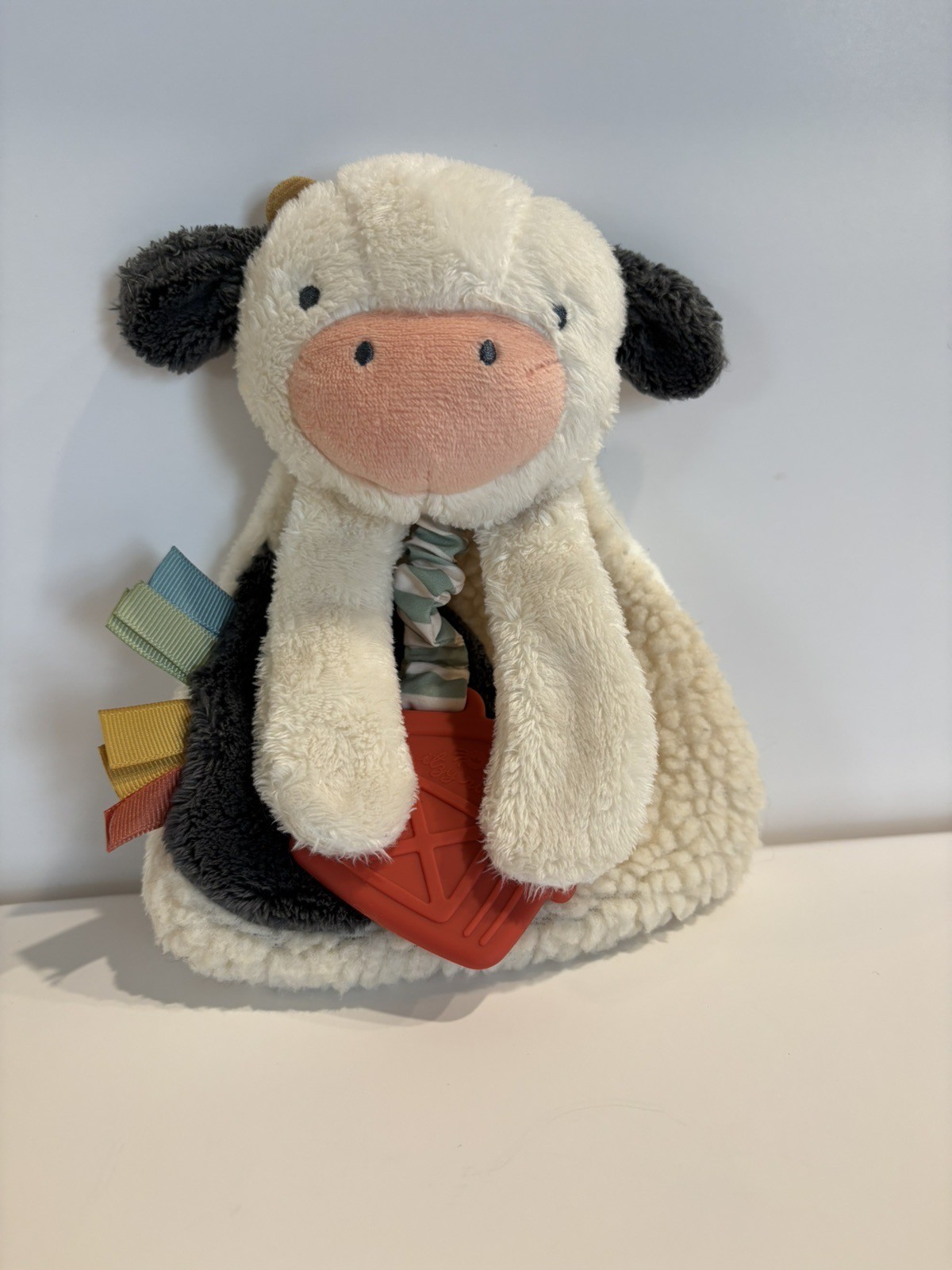 Itzy Ritzy Lovey Plush With Silicone Teether Textured Ribbons Carmen The Cow