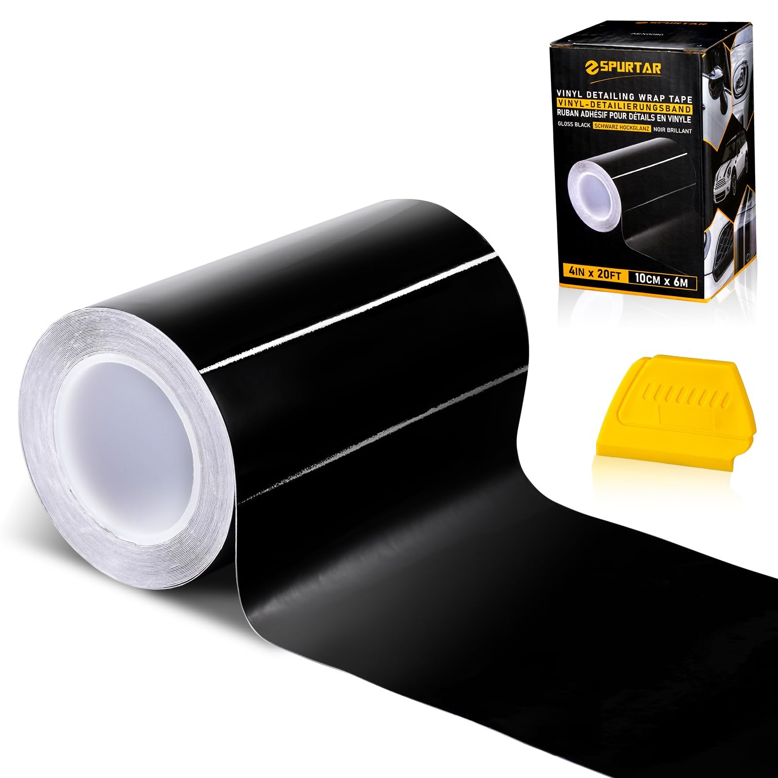 Spurtar Gloss Black Vinyl Wrap 4 Inch x 20ft 4 in x 20 ft, 