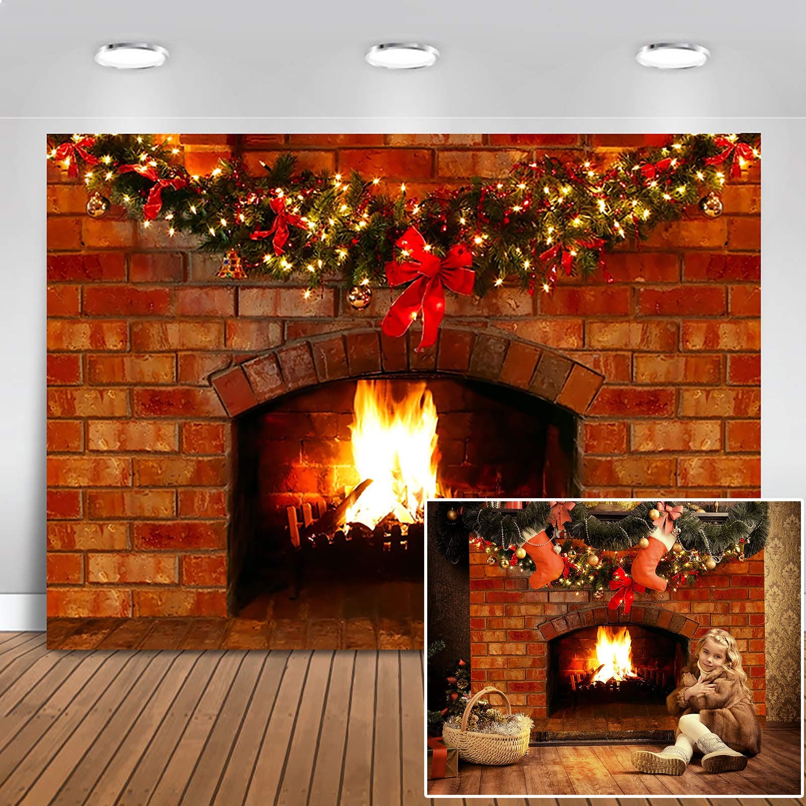 Christmas Fireplace Photography Backdrop Red Brick Fireplace Background for X...