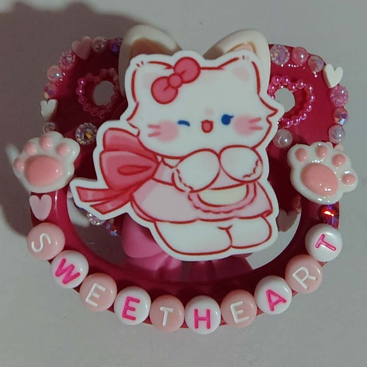 Hot Pink "Sweetheart" Cute Kitty Adult Deco Pacifier
