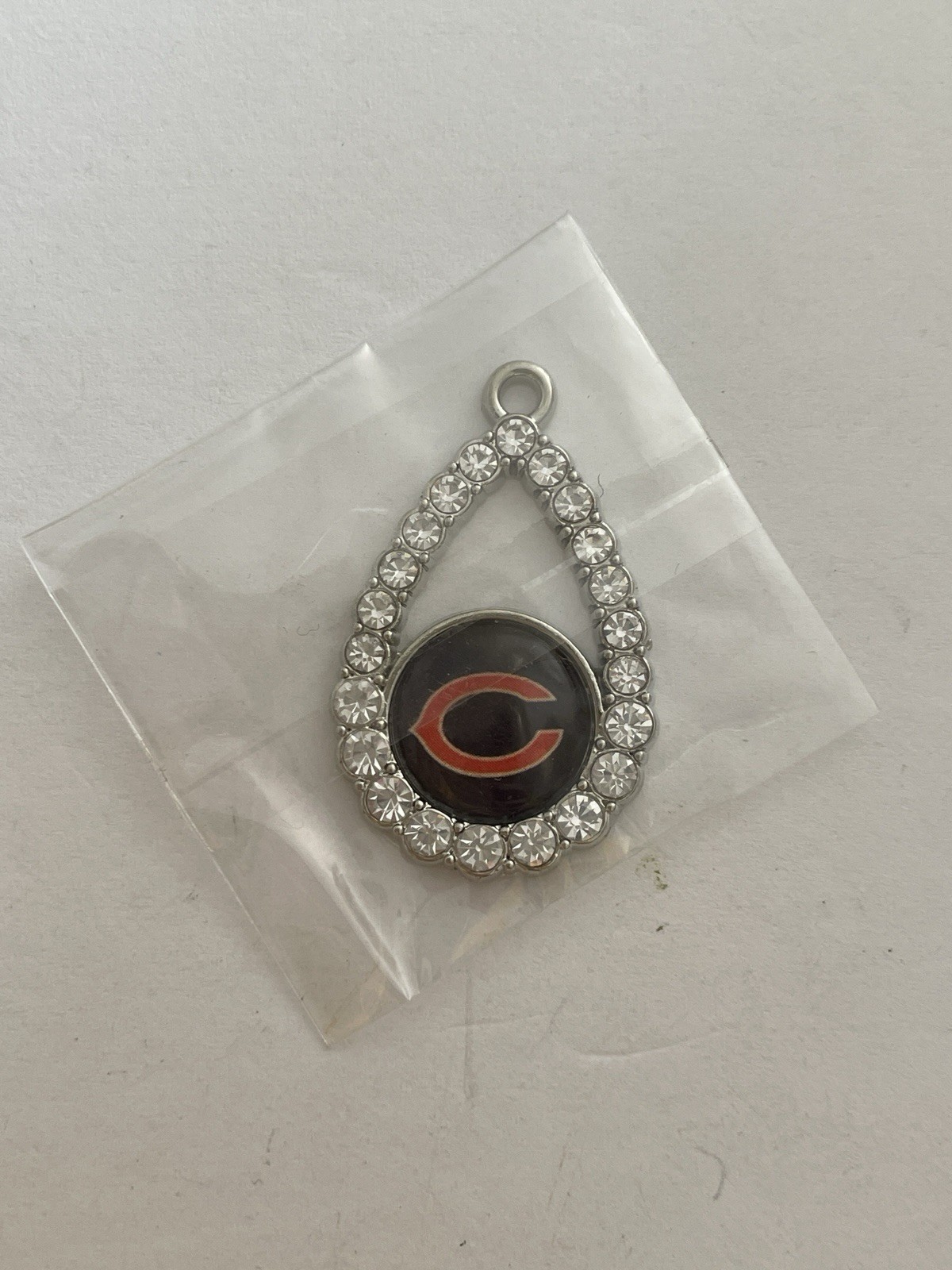 Chicago Bears Football Team Football Bear Tear Drop Rhinestone Pendant Necklace