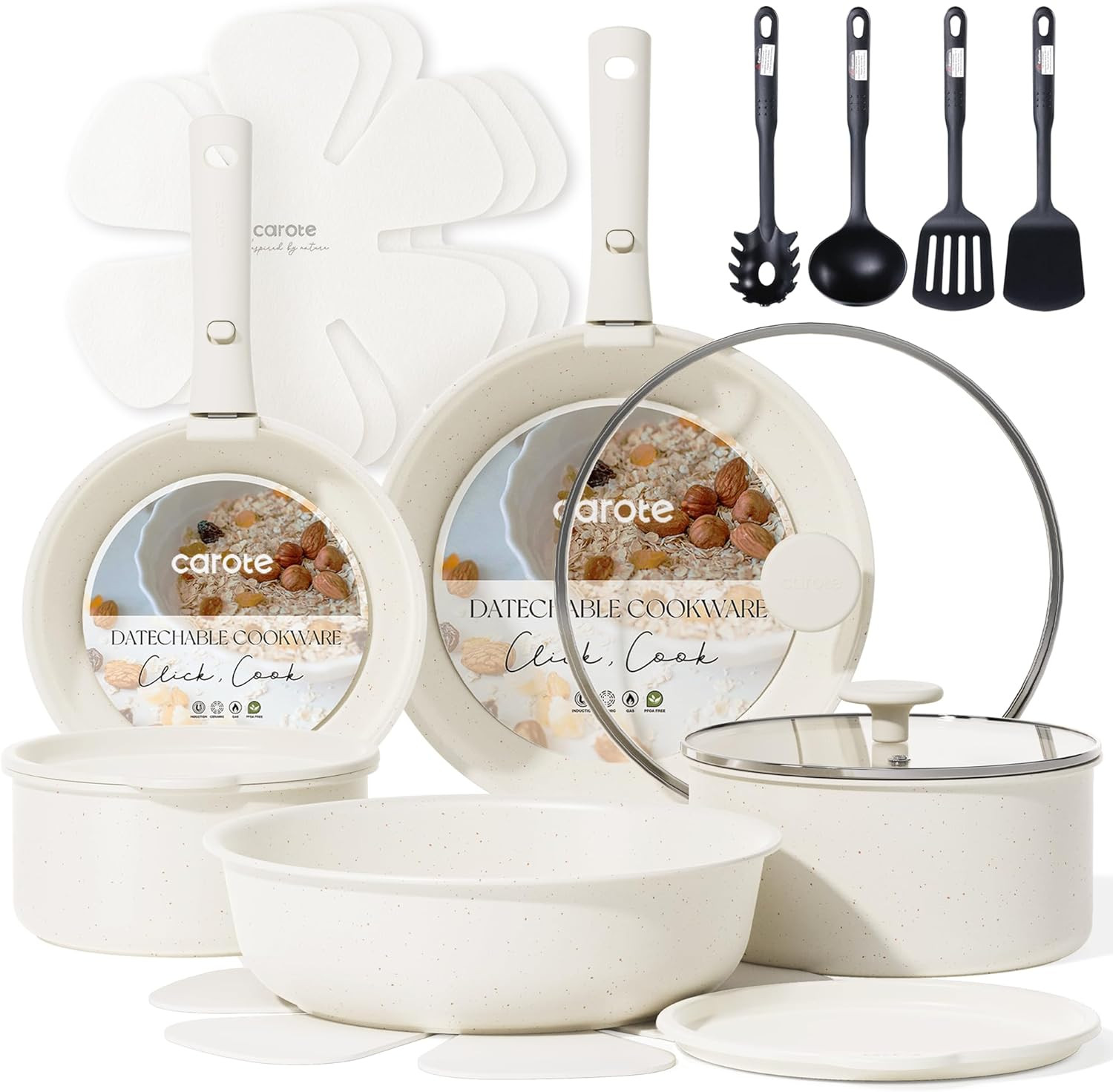19Pcs Pots and Pans Set, Nonstick Cookware Set Detachable Handle, Induction Kitc