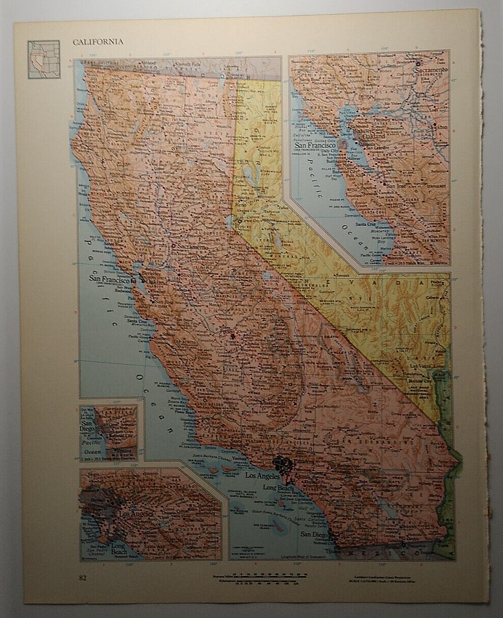 Vintage CALIFORNIA Atlas Map 1962 MSM Rand McNally Cosmopolitan World Atlas