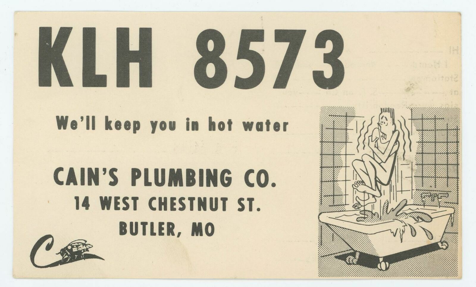 C.B. Radio QSL Card #KLH-8573 From Butler Missouri We'll Keep You In Hot Water