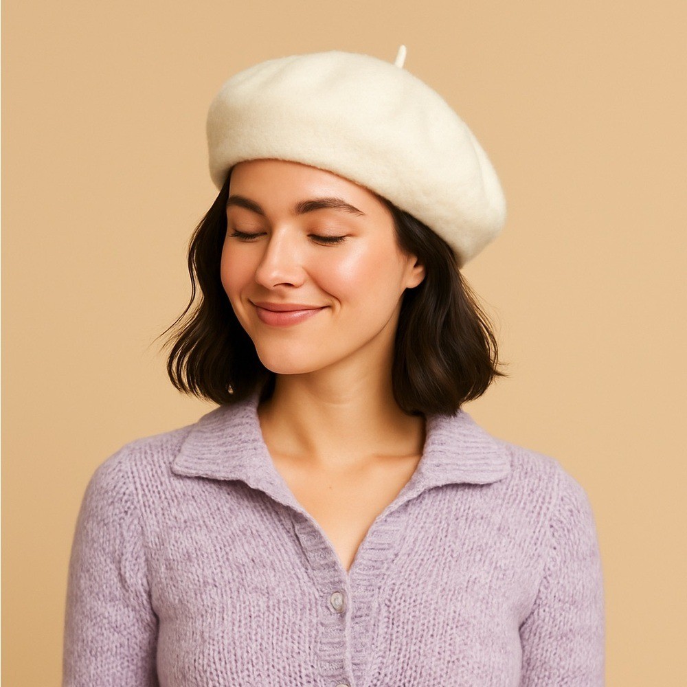 ✨🤍 Vintage Angora Blend Cream Beret Hat One Size 🤍✨