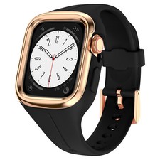 Metal Bezel Silicone Sport Band Case For Apple Watch 9 8 SE 7 6 5 4 40mm/41mm