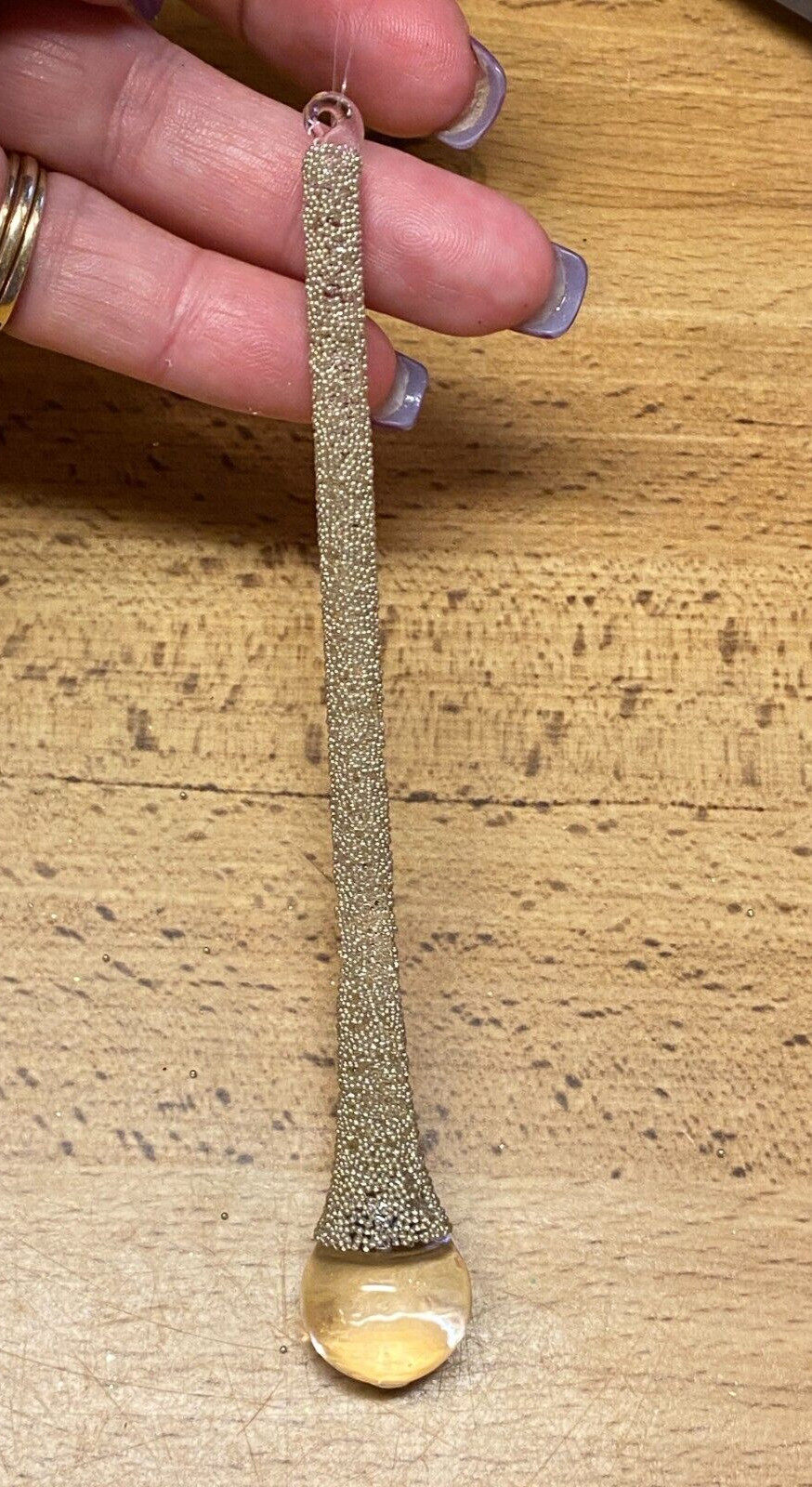 Teardrop Prism Elegant Spun Glass Gold Texture Overlay Ornament 7"