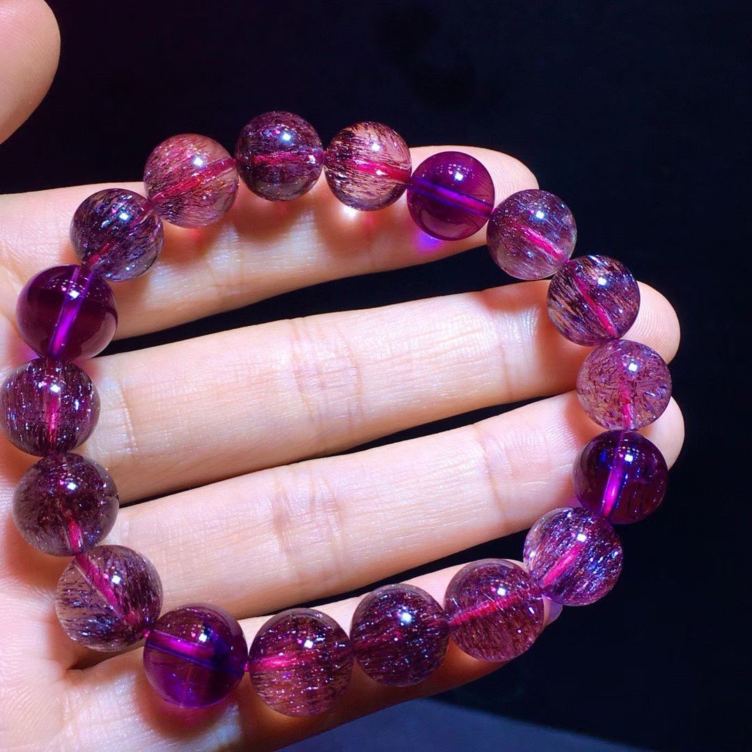 11.3MM  Natural purple super seven gem quartz crystal energy bracelet Healing