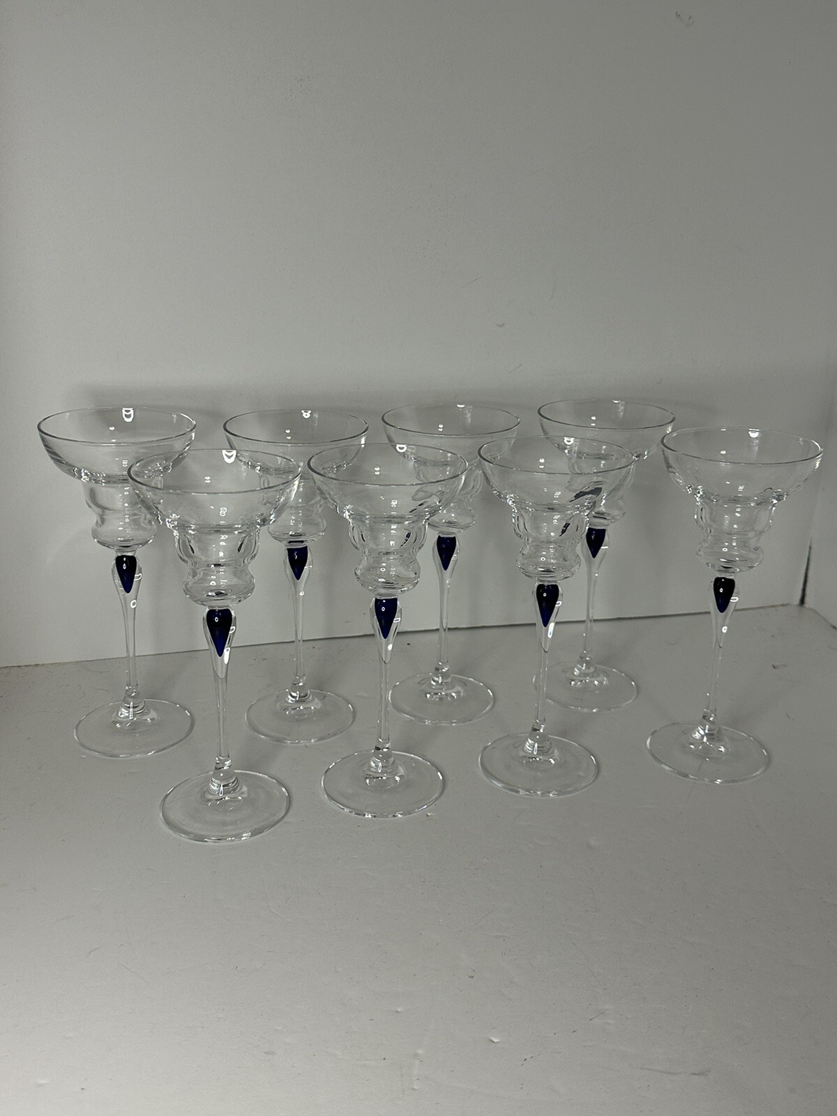 Cristal D' Arques Durand blue clear cordial wine glasses set of 8 candlesticks
