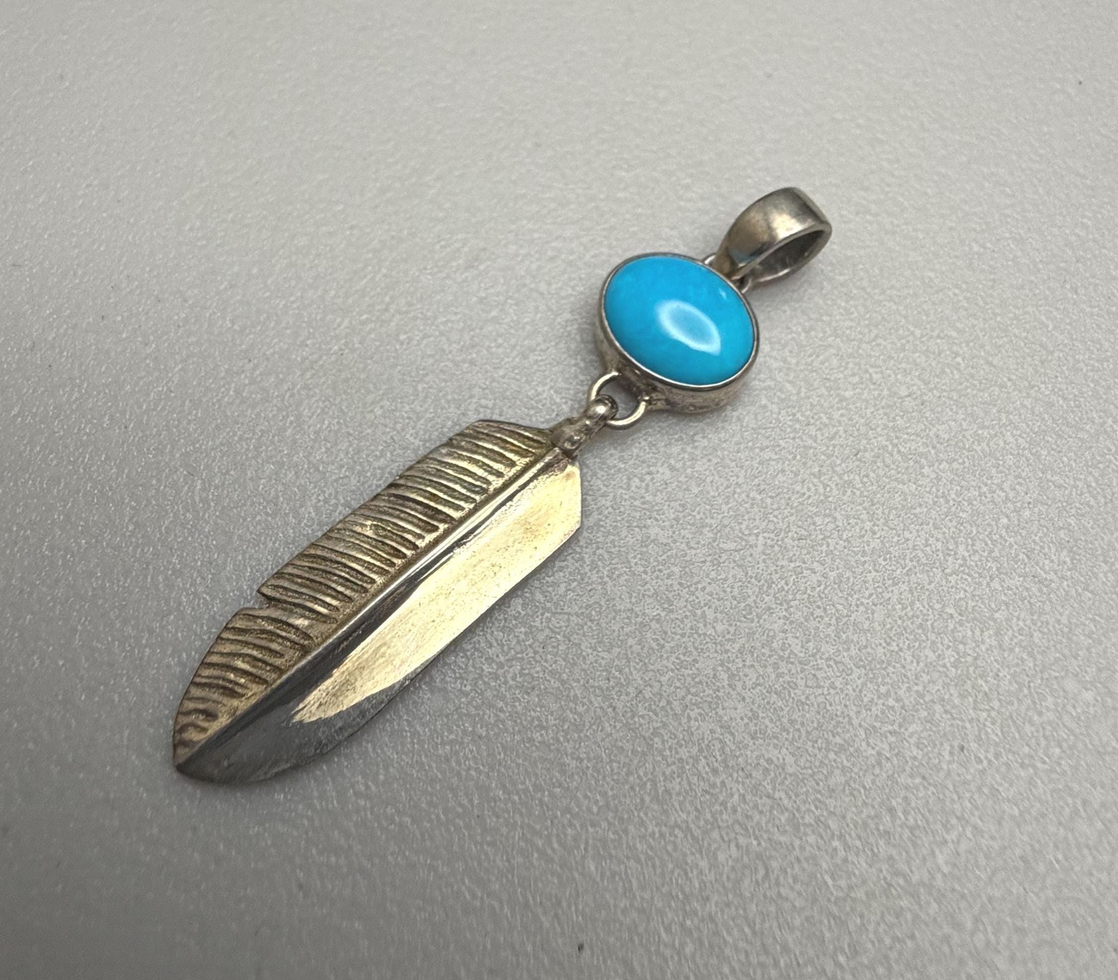 Sterling Silver & Sleeping Beauty Turquoise Southwest Style Feather Pendant