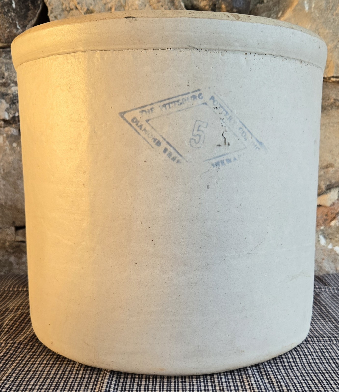 33 lb BIG Antique 5 Gallon Pittsburgh Pottery Co. Diamond Brand Stoneware Crock