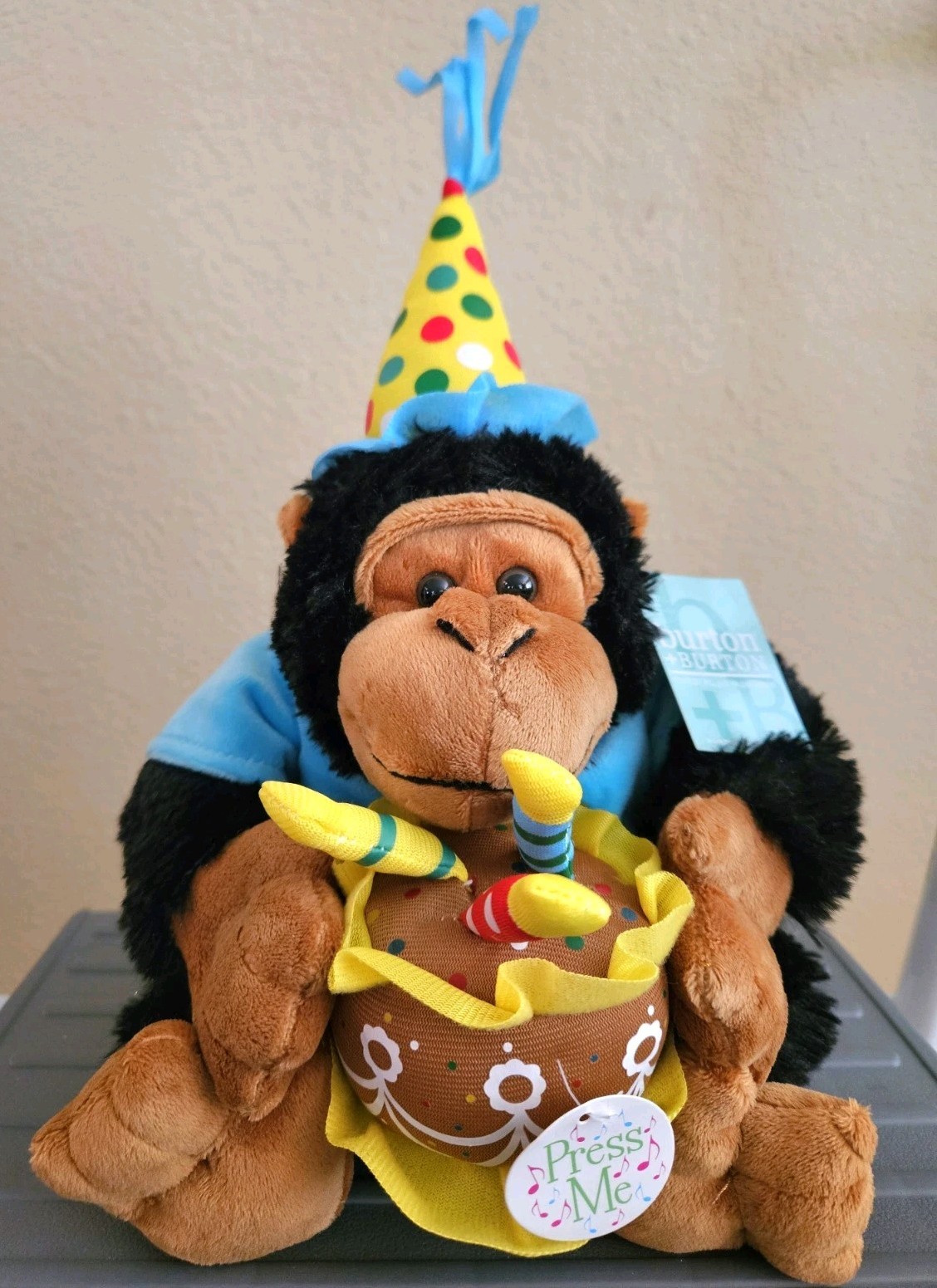NEW Happy Birthday Musical Monkey BURTON Plush Stuffed Plays Music Party Gorilla