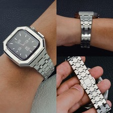 Metal Kit StainlessSteel Strap For Apple Watch Series 11 10 46mm Case Band Cover