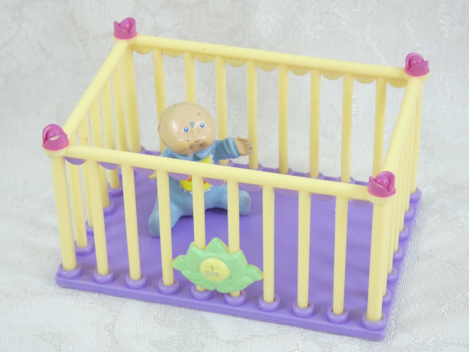 Dollhouse miniature Cabbage Patch Kids baby doll and crib 1984