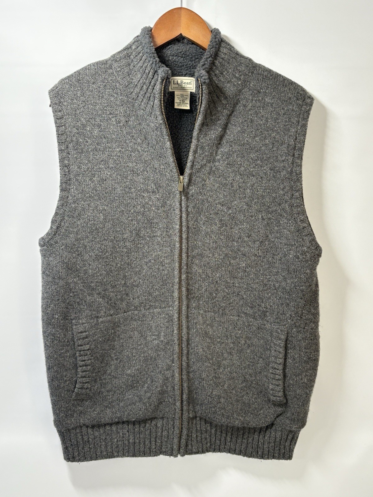 Vintage L.L. Bean Lambswool Blend Sweater Vest Sherpa Lined Full Zip Men’s M