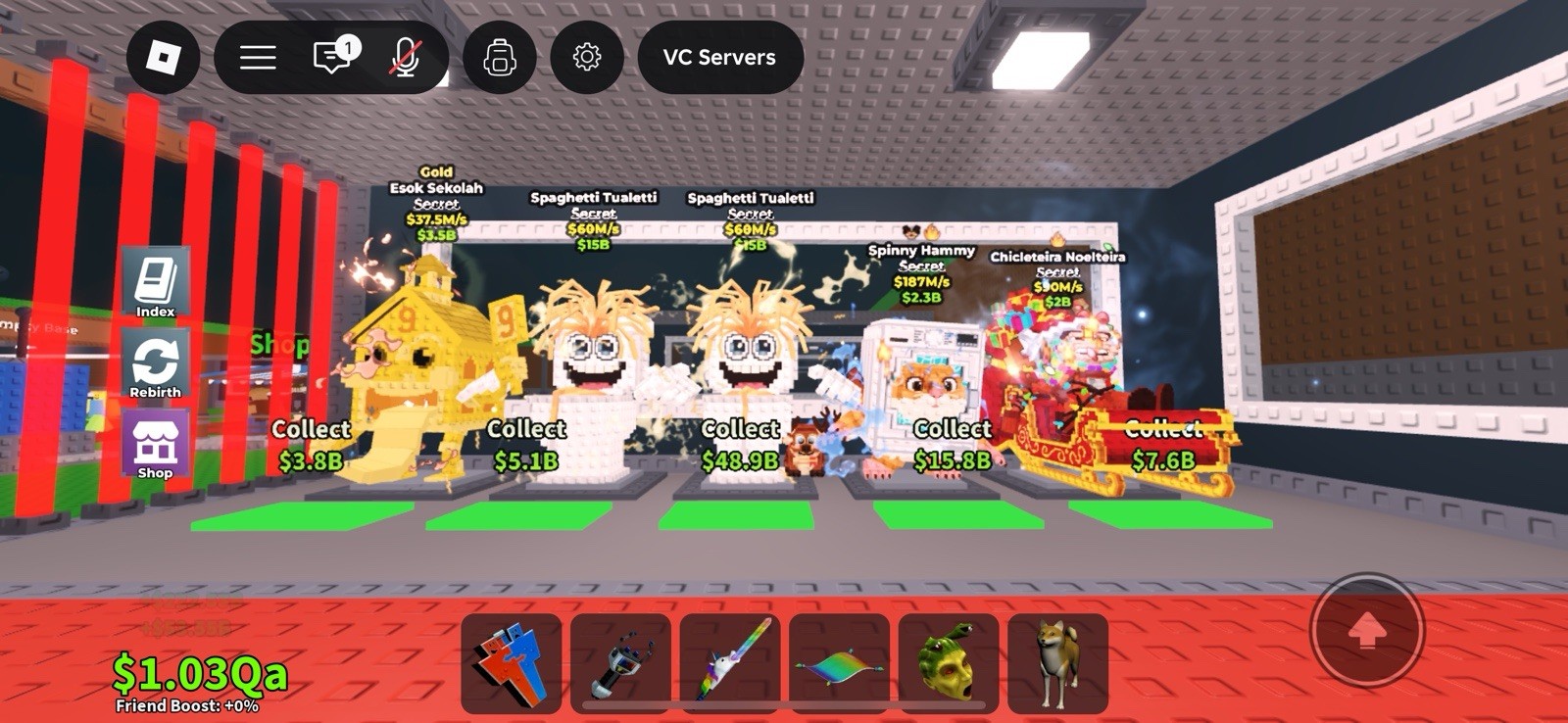  Steal a brainrot  Gold Esok Sekolah, Spaghetti Tualetti, Spinny Hammy