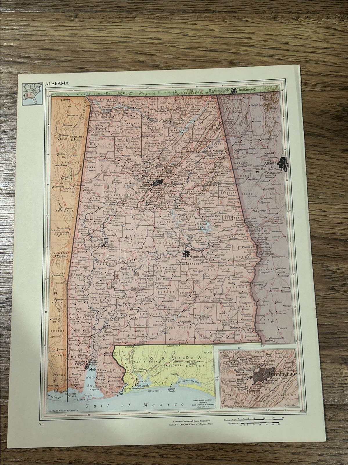 Antique 1956 Map Of Alabama 14”x11”