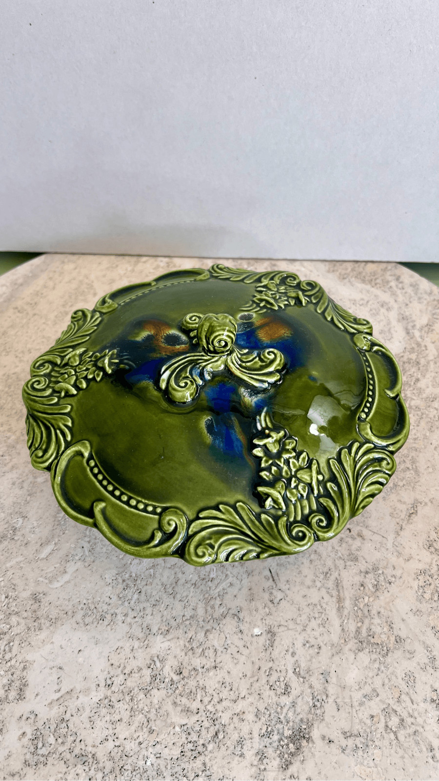 Vintage Calif Pottery Green Glazed Stylish And Decorative Ceramic Footed Pot