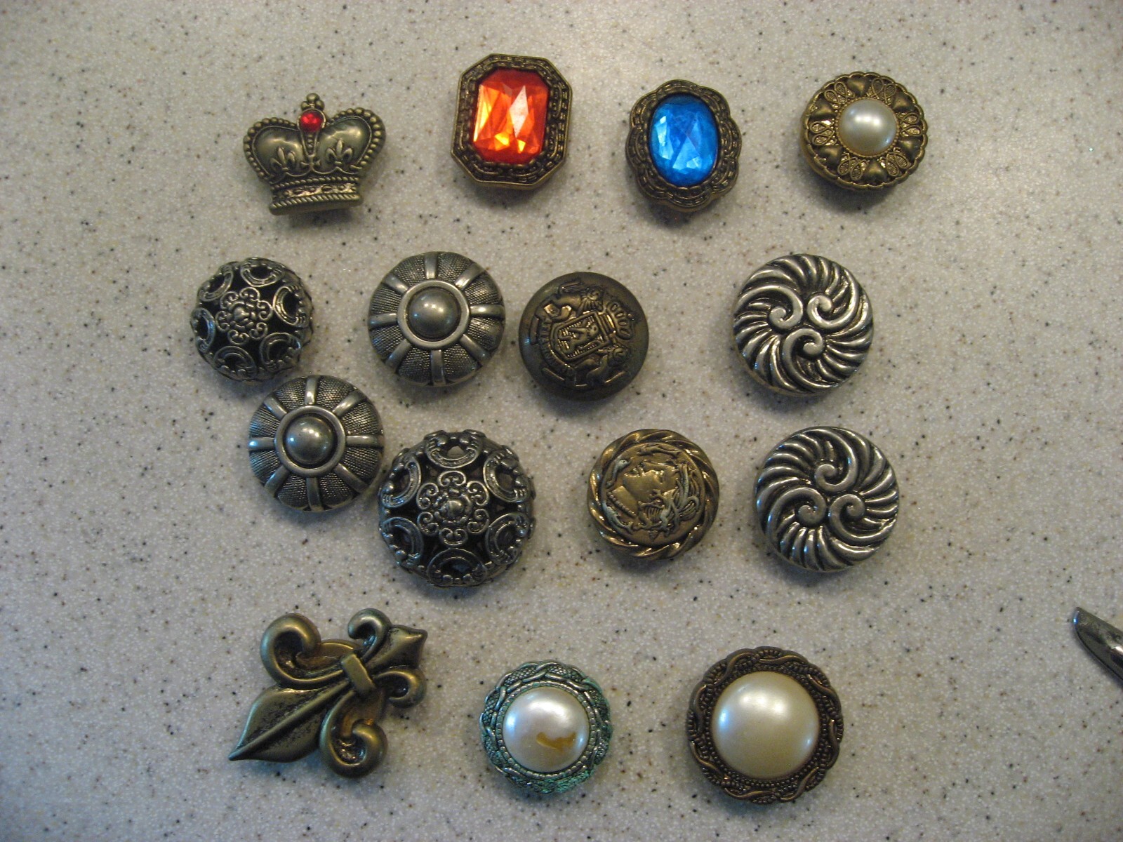 Vintage Lot of 15 Decorative Button Covers - Crowns, Faux Jewels and more