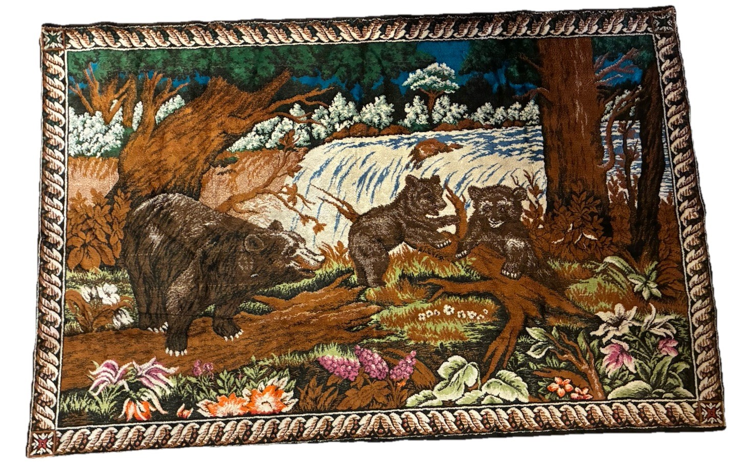 Vintage Moroccan Tapestry Beautiful Bear Hand Loomed Wall Hanging Art 70”x46”