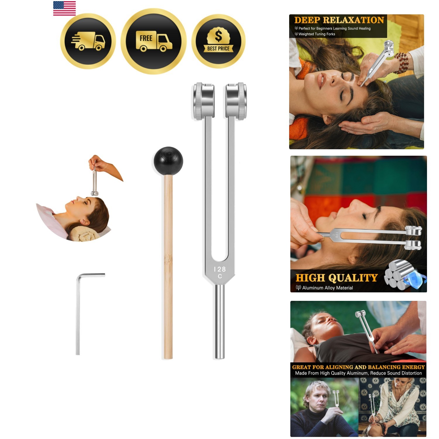 Tuning Fork 128hz with Reflex Hammer for Healing Chakra Set,Healing/Sound The...