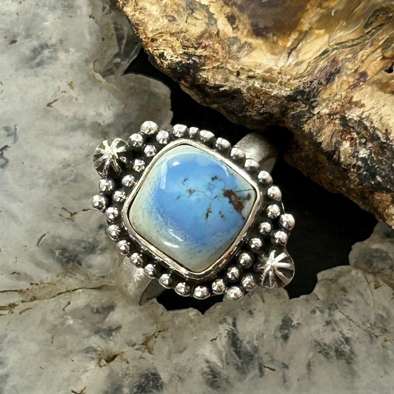 Southwestern Style Sterling Square Golden Hill Turquoise Adjustable Ring