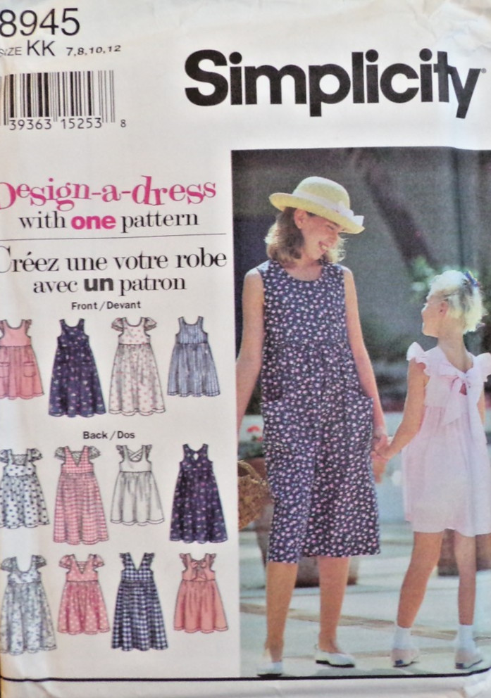 Simplicity Sewing Pattern 8945 Girls Sundress Length Back Variations Sizes 7-12