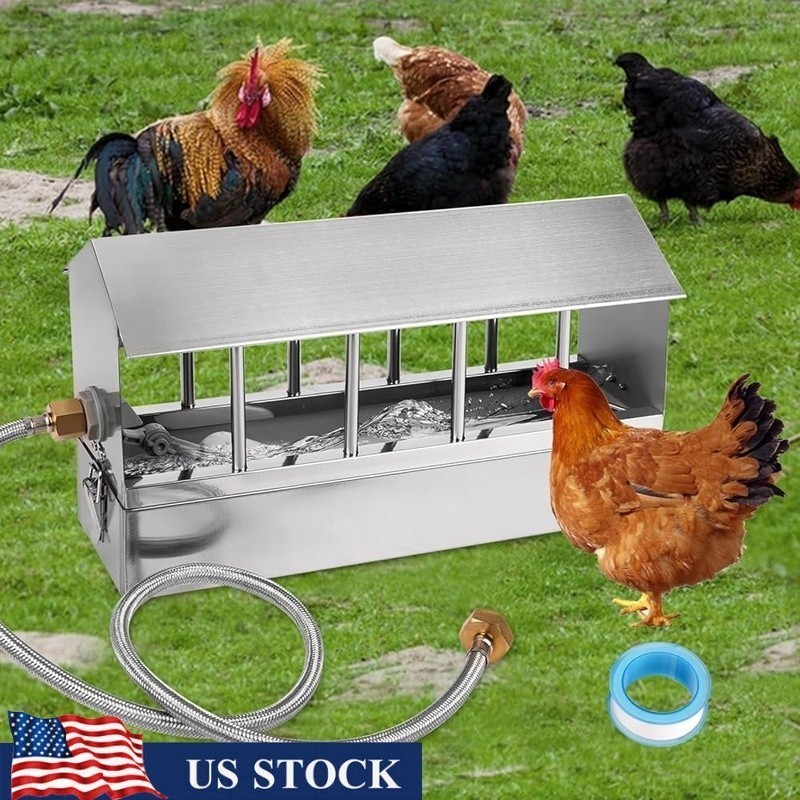 Automatic Stainless Steel Chicken Waterer Durable Poultry Dispenser W/ Hoses New