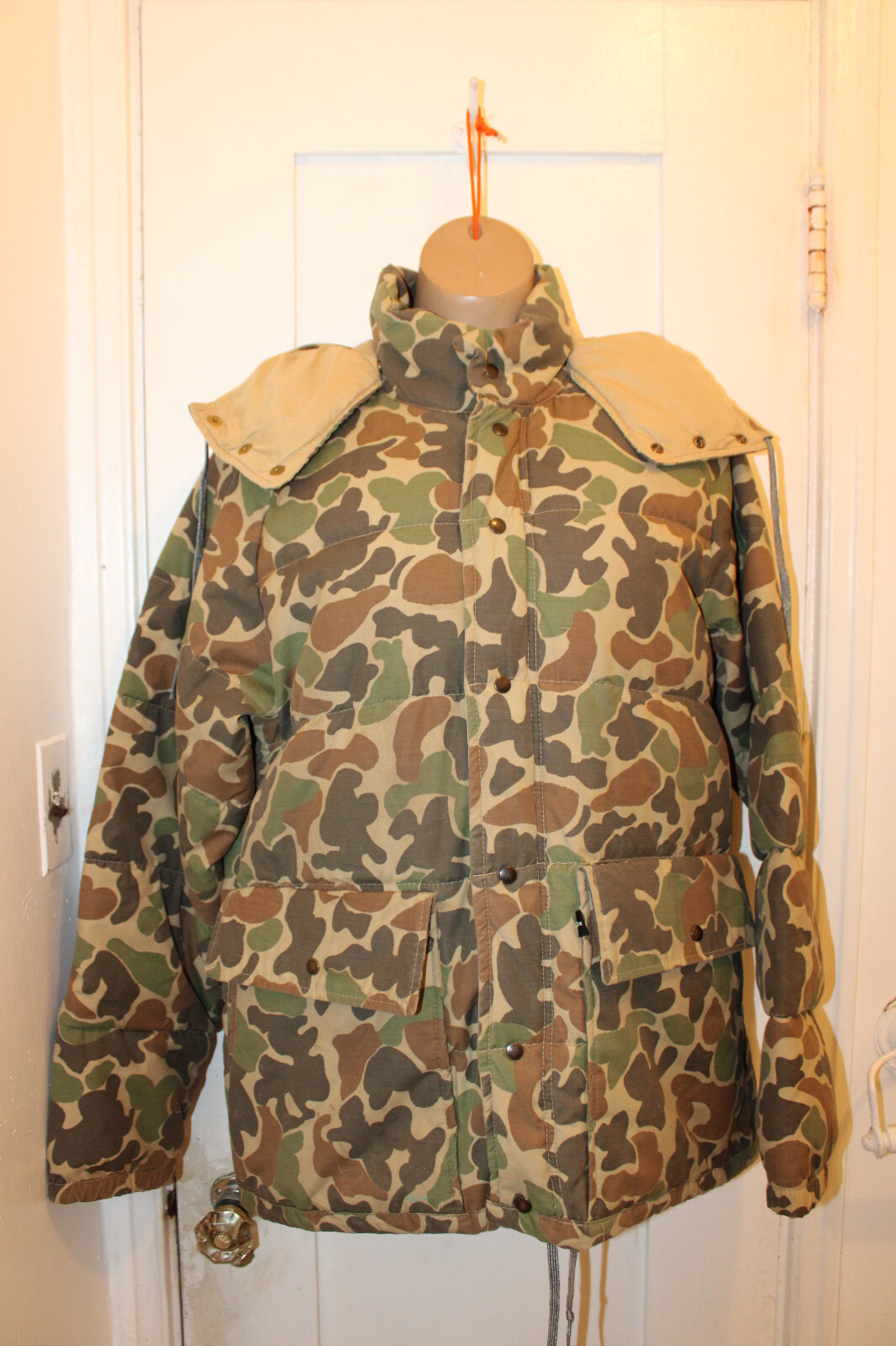 10X Camo Camouflage Coat Jacket Down Filled Vintage USA Men's Medium w/ Hood