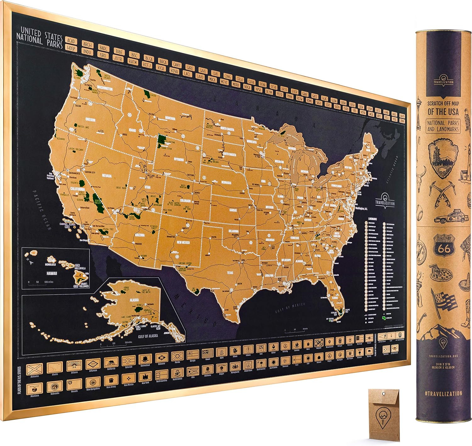 Scratch off Map of United States 24" X 17" Frameable USA Scratch Map with Nation