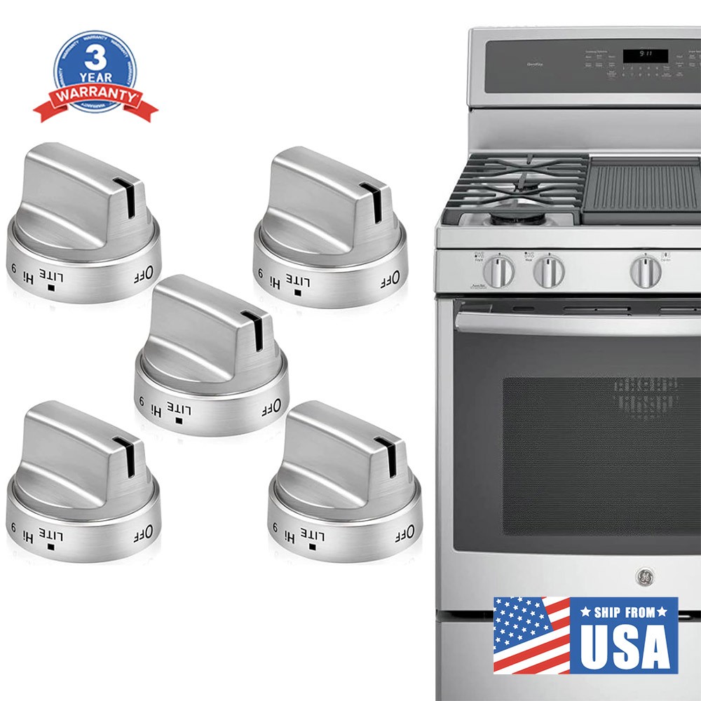 5 Pcs Stainless Steel control Knob Fit GE Gas Range Stove WB03X24818 eap11729081