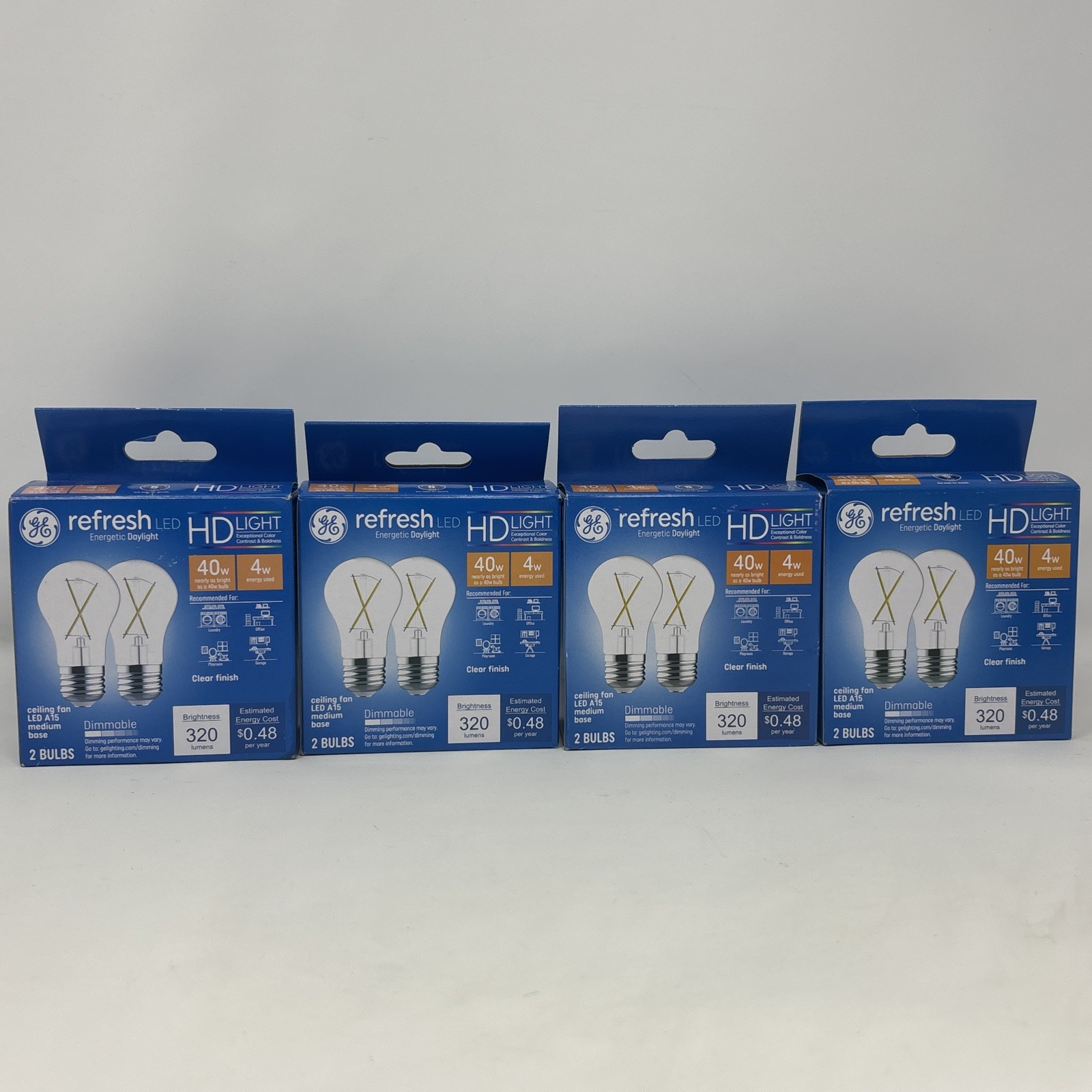 4-GE Refresh LED Light Bulbs, 40W, Daylight, A15 Medium Base Dimmable,clear