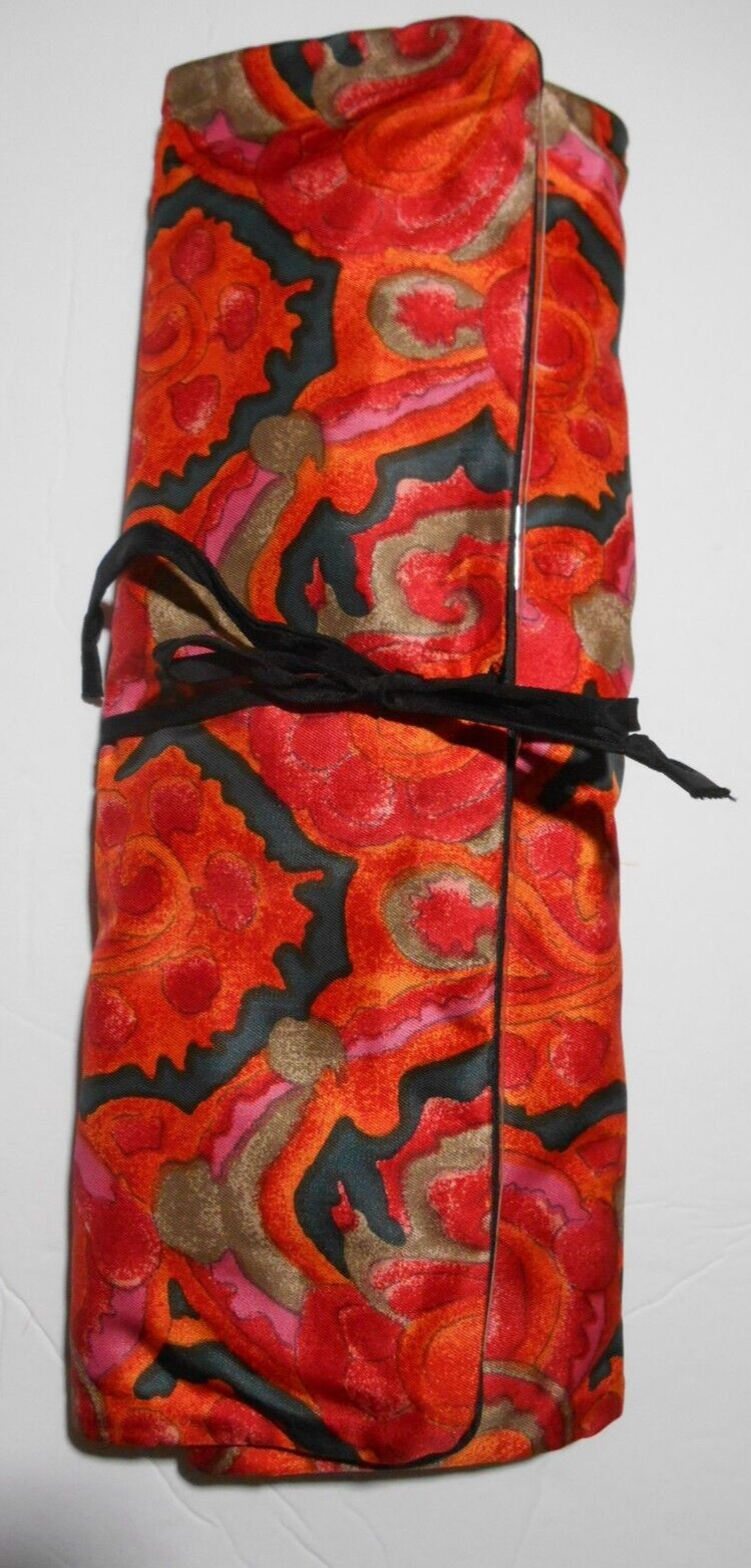 Rare VTG 1960's Psychedelic Mod Satin Travel Cosmetic/Toiletry Roll Bag Unused