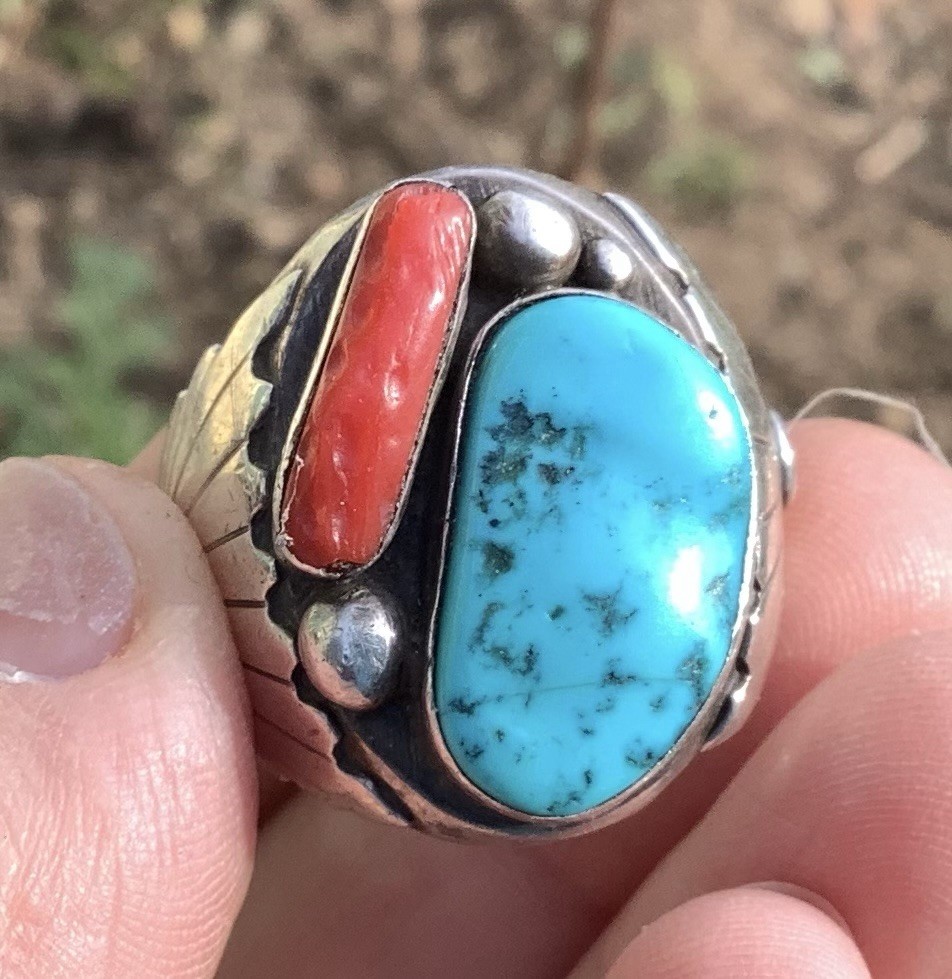 Native Turquoise Coral Sterling Ring