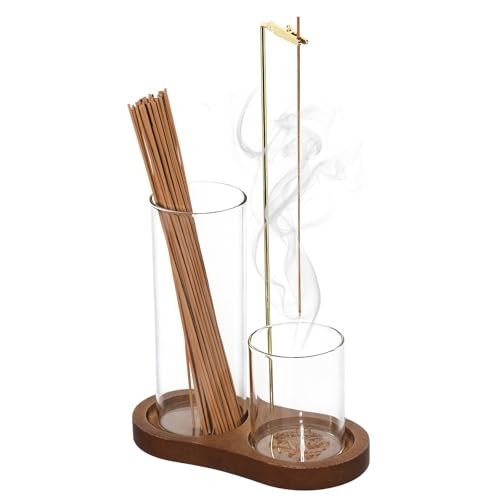 2-in-1 Glass Incense Burner with Ash Collector and Incense Stick Storage Brown