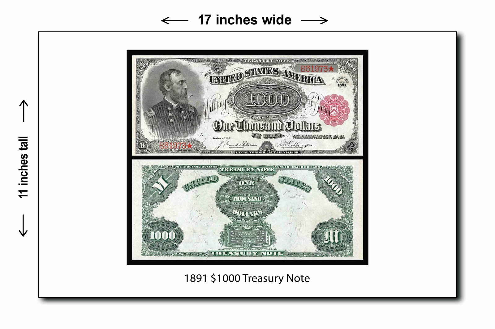 1891 $1,000 Treasury Note - 11x17 Poster