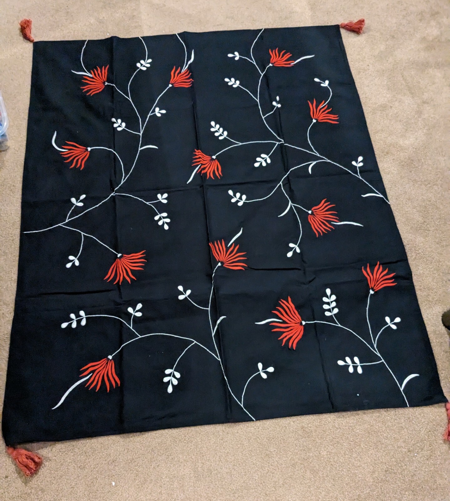 Vintage Spiegel Tapestry 48 X 60 Oriental Theme Black and Red with Tassels New