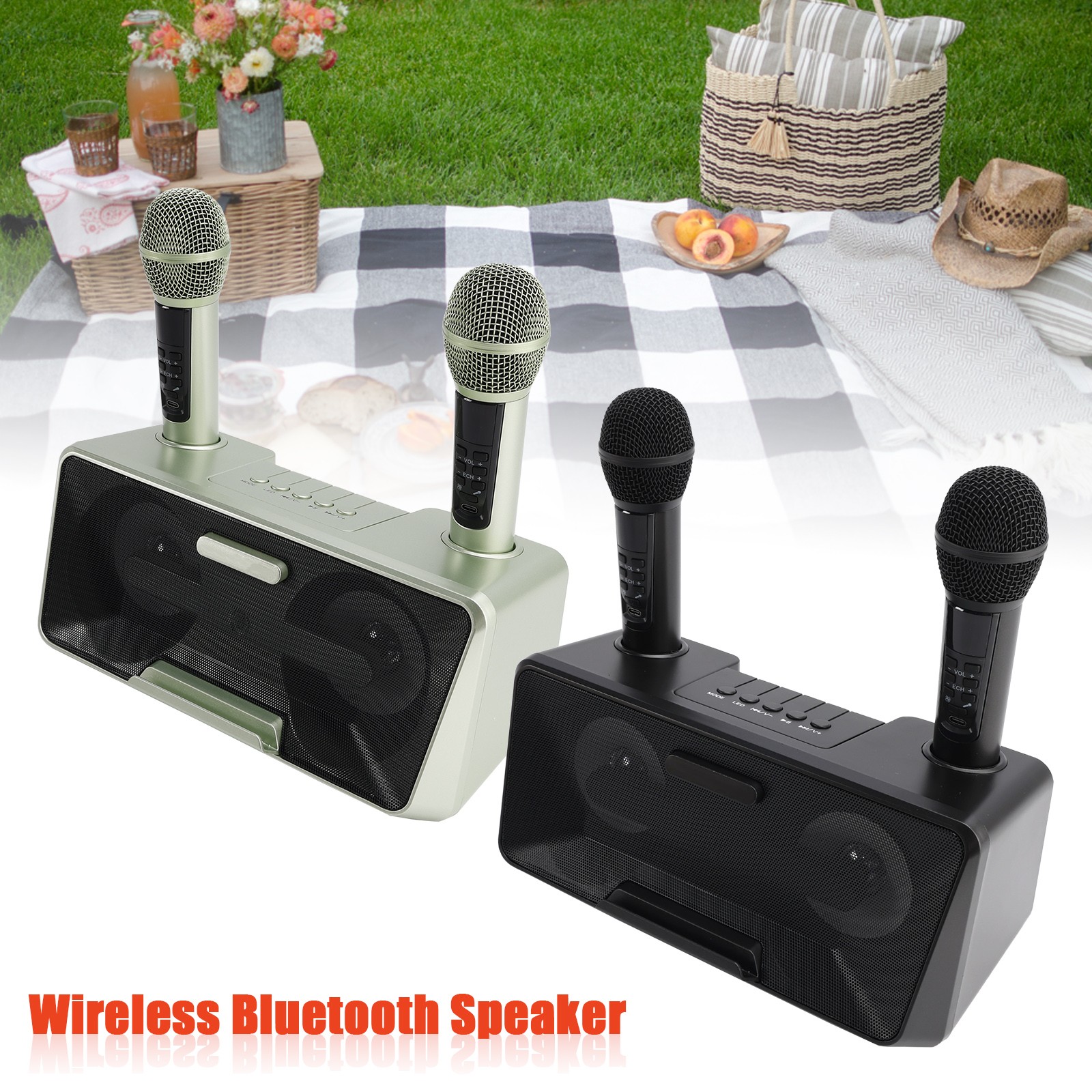 Wireless Bluetooth Dual Microphone Karaoke All-In-One Speaker for Home Outdoor`