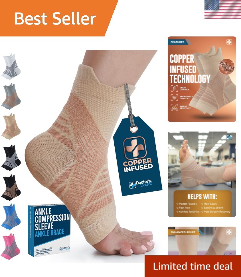 Copper Ankle Compression Sleeve - Toeless Compression Socks, Copper Ankle Bra...