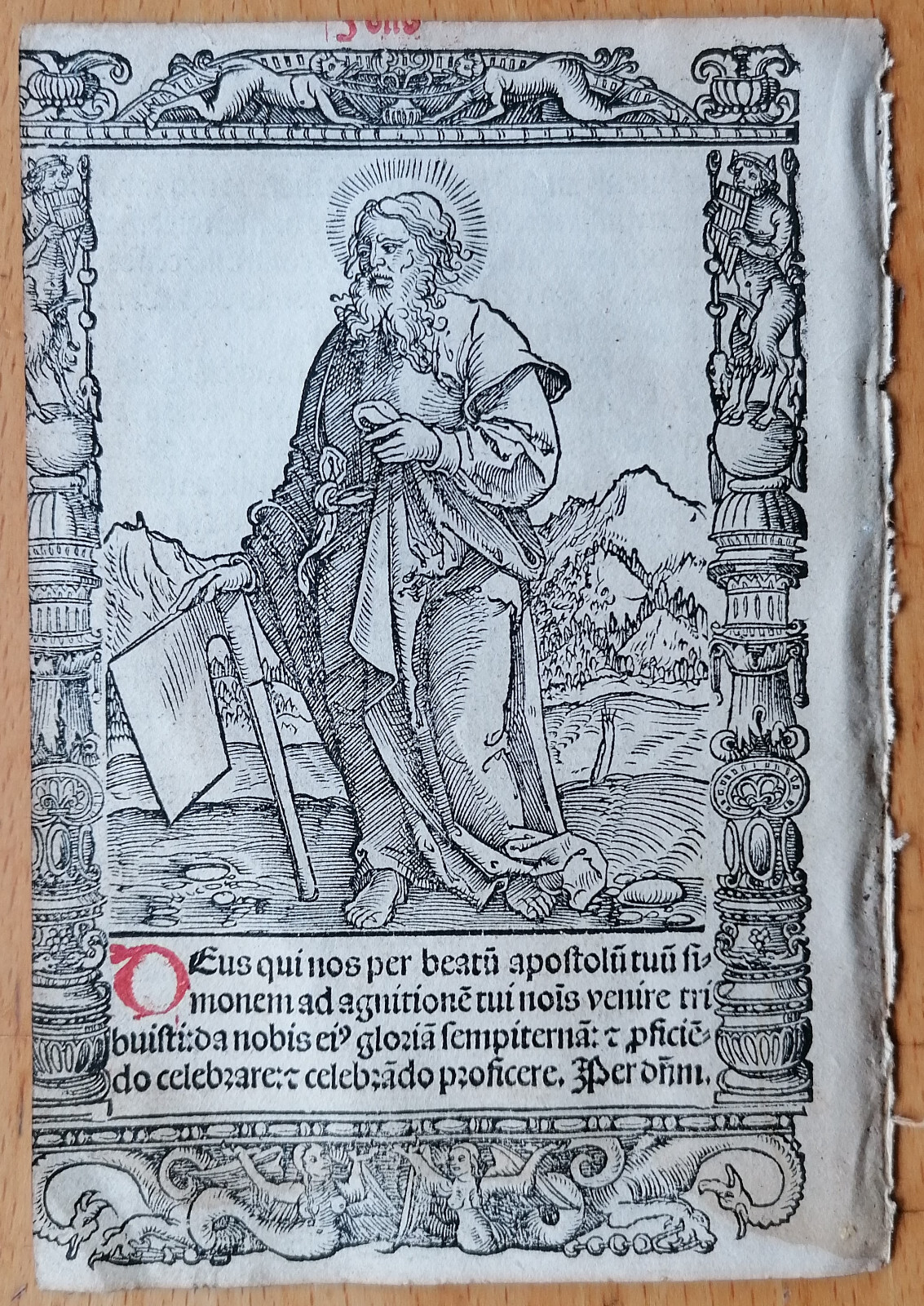 Saint Simon Original Large Woodcut Post Incunable Leaf Hortulus Animae- 1516