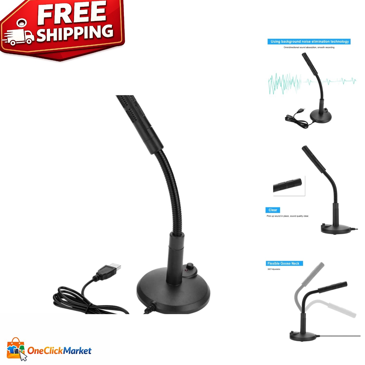 High Sensitivity USB Microphone with Portable Gooseneck for Singing & Podcasting