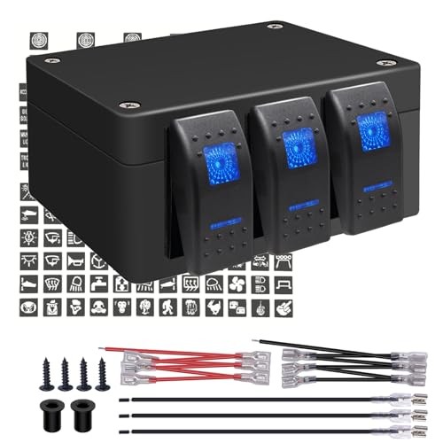 /Marine Rocker Switch Box Waterproof 12V 3 Gang Blue LED Light Toggle Switch 