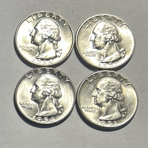 $1 FV - 4 X Washington Silver Quarters - 90% Silver AU/BU