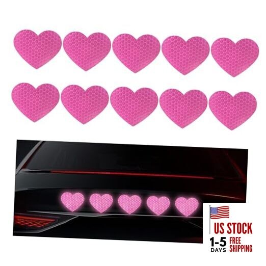 10PCS Vinyl Decal for Cars, High Intensity Reflective Sticker Night Heart, Pink
