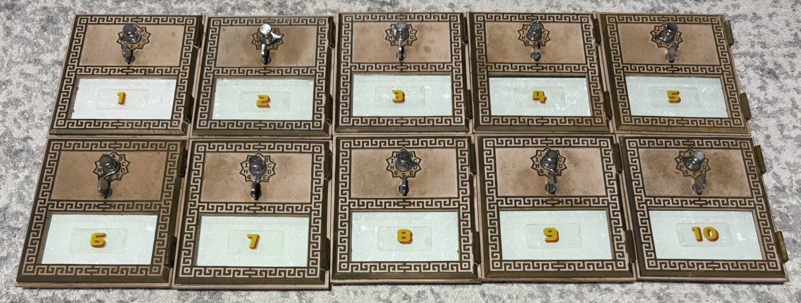 Lot of 10 - Rare Vintage Brass PO Box Door Fronts Larger Version - Labeled 1-10