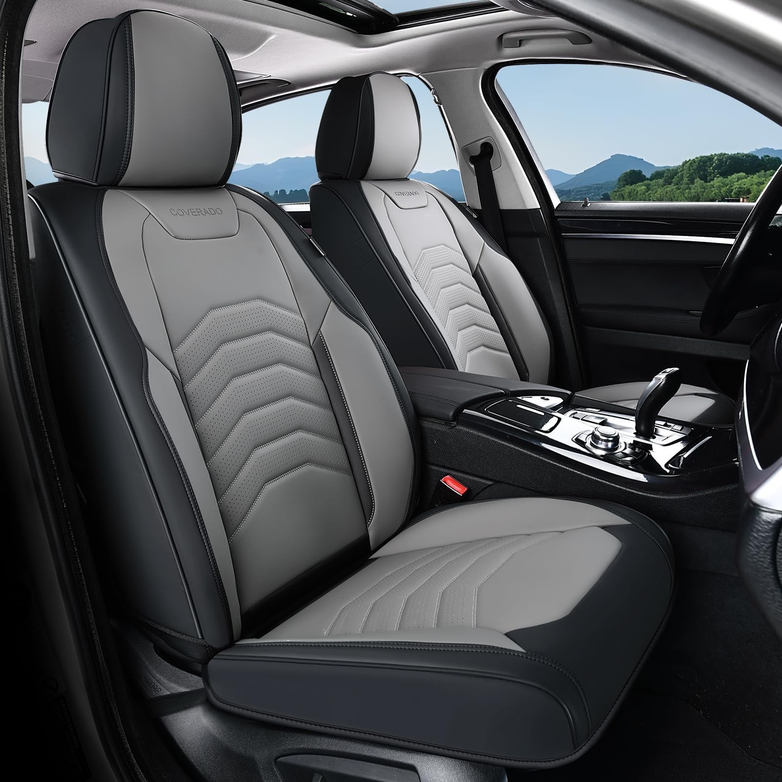 Coverado Front Seat Covers, Leather Car Seat Covers Luxury Automotive Seat Co...