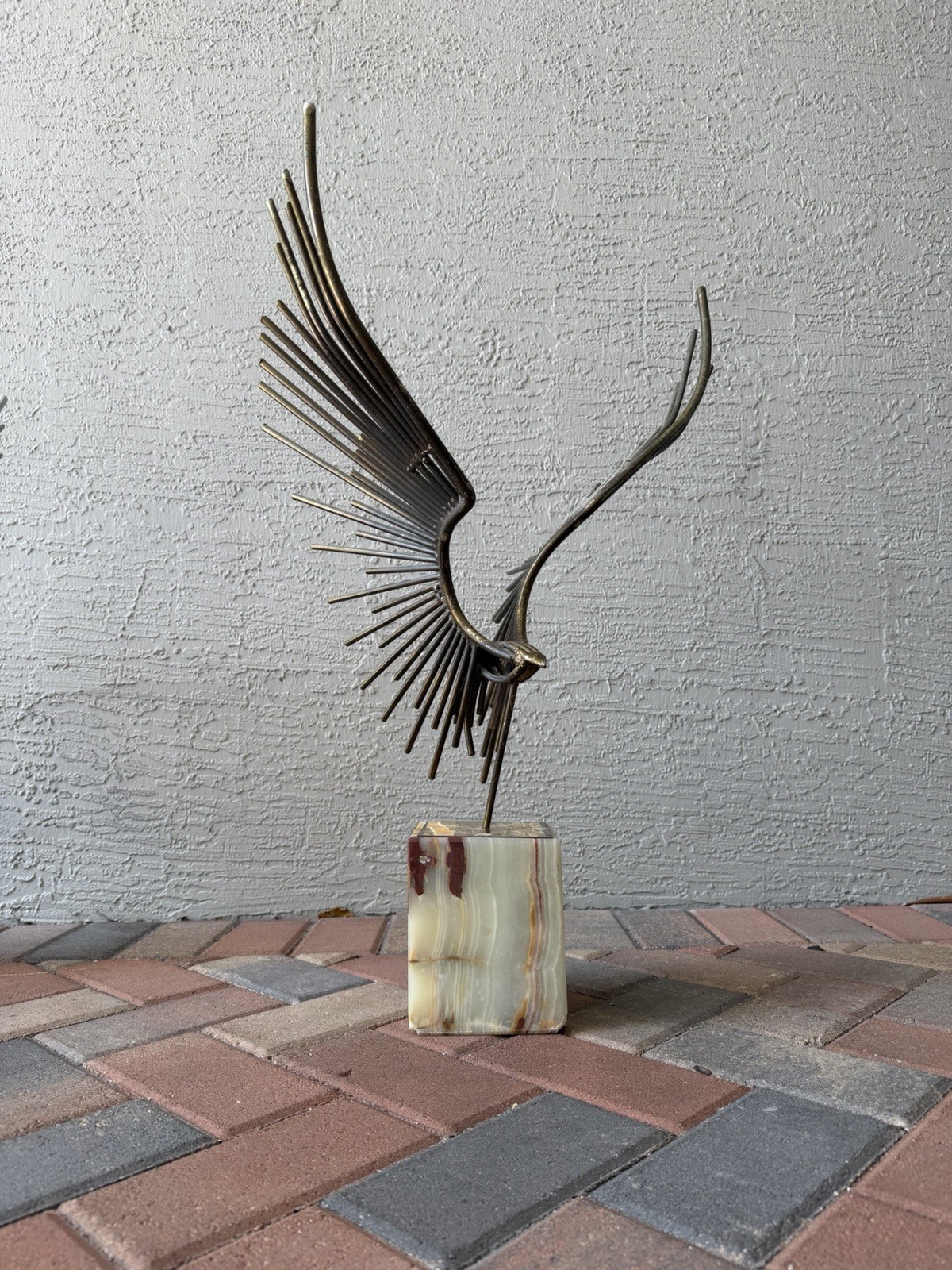 Vintage Mcm 70s Curtis Jere Bird In Flight Sculpture Onyx Base 27” American USA