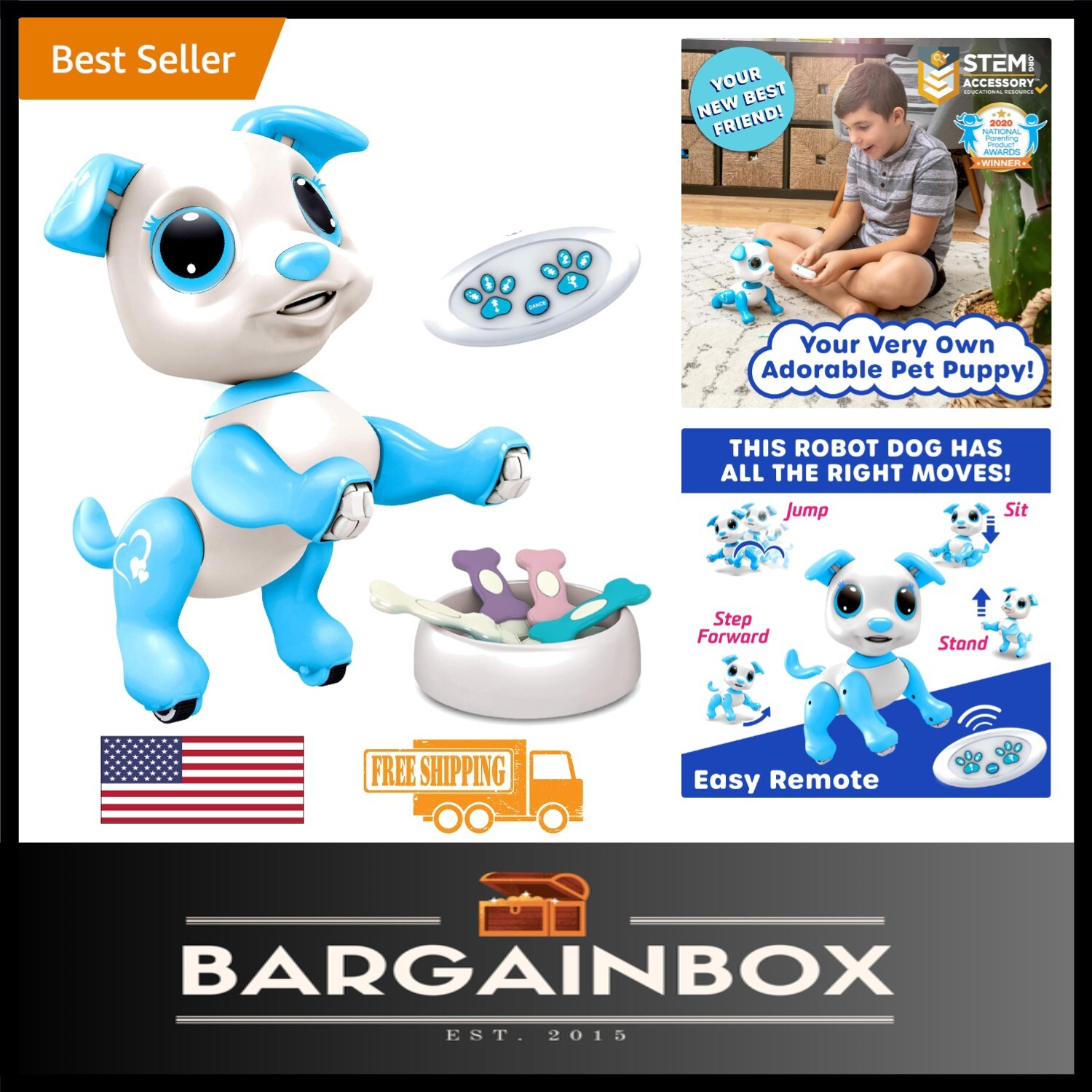 Blue Remote Control Robot Puppy with Gesture Control – Perfect for Kids Ages 3+