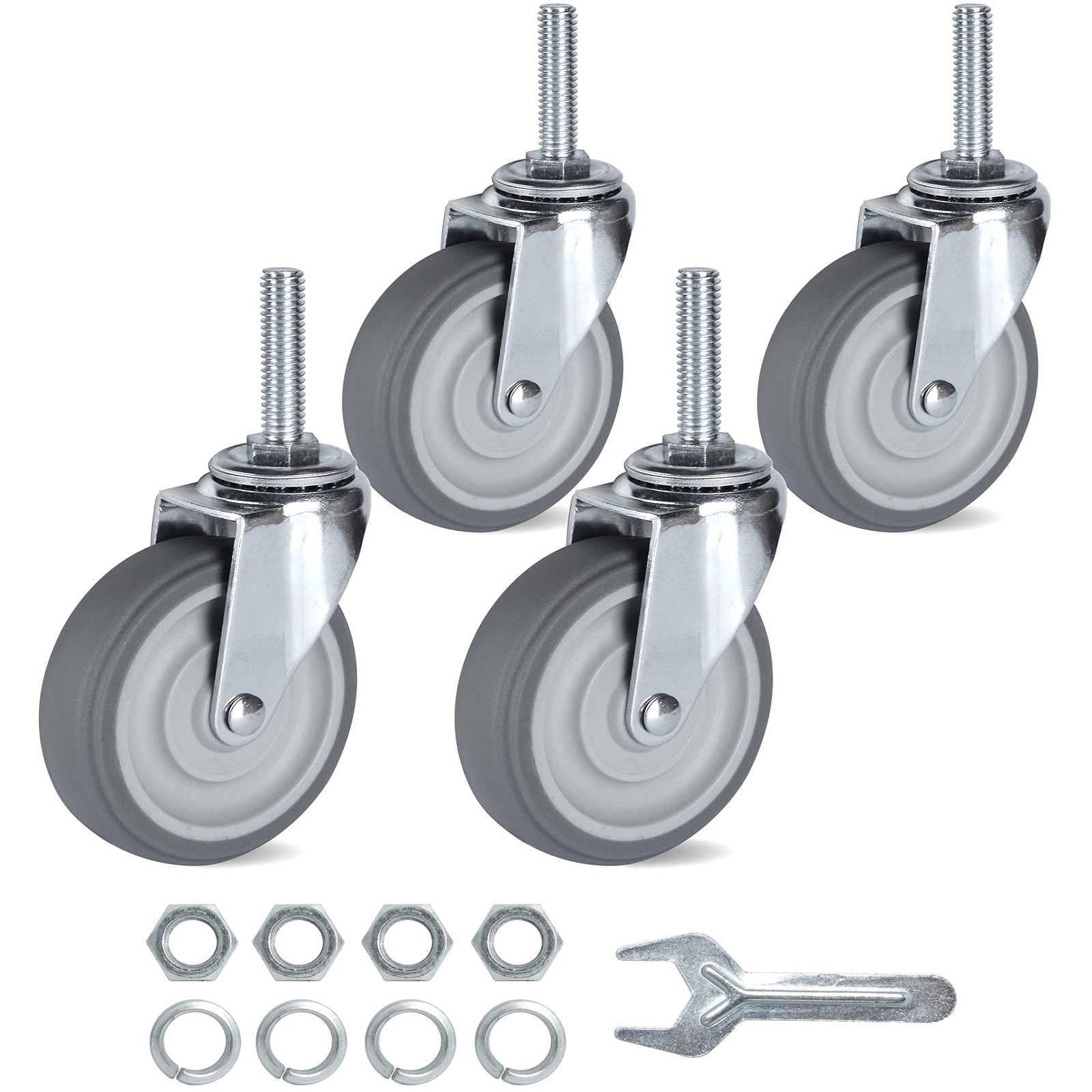 Finnhomy Caster Wheels 3 Inch Set of 4 3/8" -16 x 1-1/2" (No Brake), Gray 